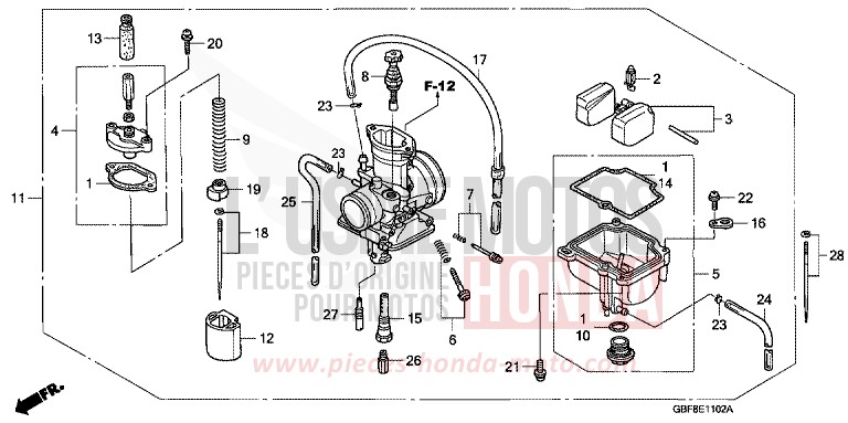 CARBURATEUR (CR85R5,6/RB5,6) de CR85R "Grandes Roues" EXTREME RED (R292) 2005
